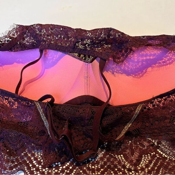 PINK Racerback Lace Bra Dark Burgundy Push Up Size M(A-C) - Picture 5 of 8